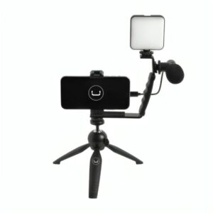 KIT DE VLOGGING UNNO TEKNO PH1902BK CON LUZ Y MICRÓFONO NEGRO