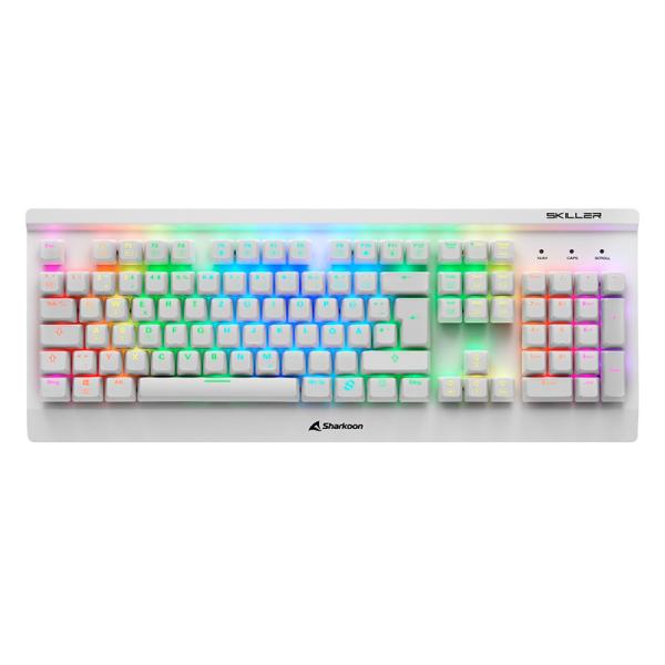 TECLADO GAMING RGB SHARKOON SKILLER SGK3 MECÁNICO ALÁMBRICO USB INGLÉS SWITCH ROJO 4044951031221 BLANCO