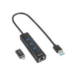 HUB USB SHARKOON SHARK 3-PORT USB 3.2 GEN 1 ALU HUB +RJ45 ETHERNET 4044951037575