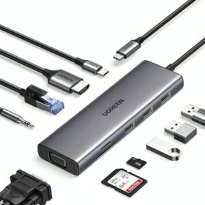 HUB UGREEN CM498 USB-C 10 EN 1 HDMI VGA RJ45 USB 3.0 SD TF AUX PD100W 5GBPS 15601