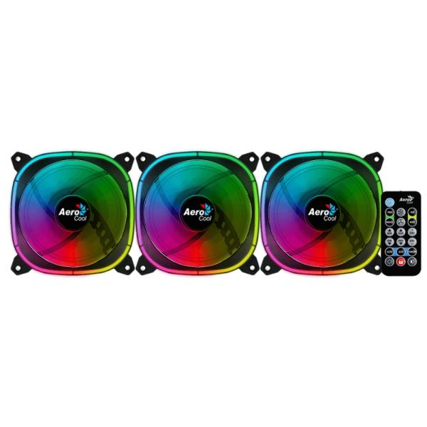 ABANICO RGB AEROCOOL ASTRO 12 PRO 3X12CM CON CONCENTRADOR DE CONTROL H66F CONTROL REMOTO ACF3-AT10217.02 NEGRO