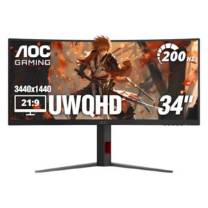 MONITOR GAMING AOC CU34G4H 34 PULG CURVA 1500R 3440X1440 QHD ULTRAWIDE 200HZ LCD LED FREESYNC HDMI/DISPLAYPORT NEGRO